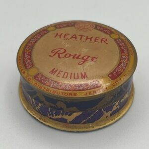 VINTAGE 30s Heather Co. Rouge Medium Round Tin With Puff Pad Applicator